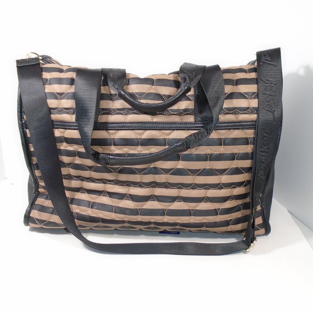 Betsey Johnson Quilted Hearts Travel Weekender Tote Bag Striped Jumbo Carry-on - Picture 5 of 13